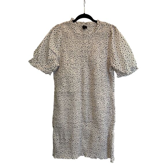 NWT J.Crew Puff-sleeve Smocked Mini Dress Polka Dot - Picture 2 of 10